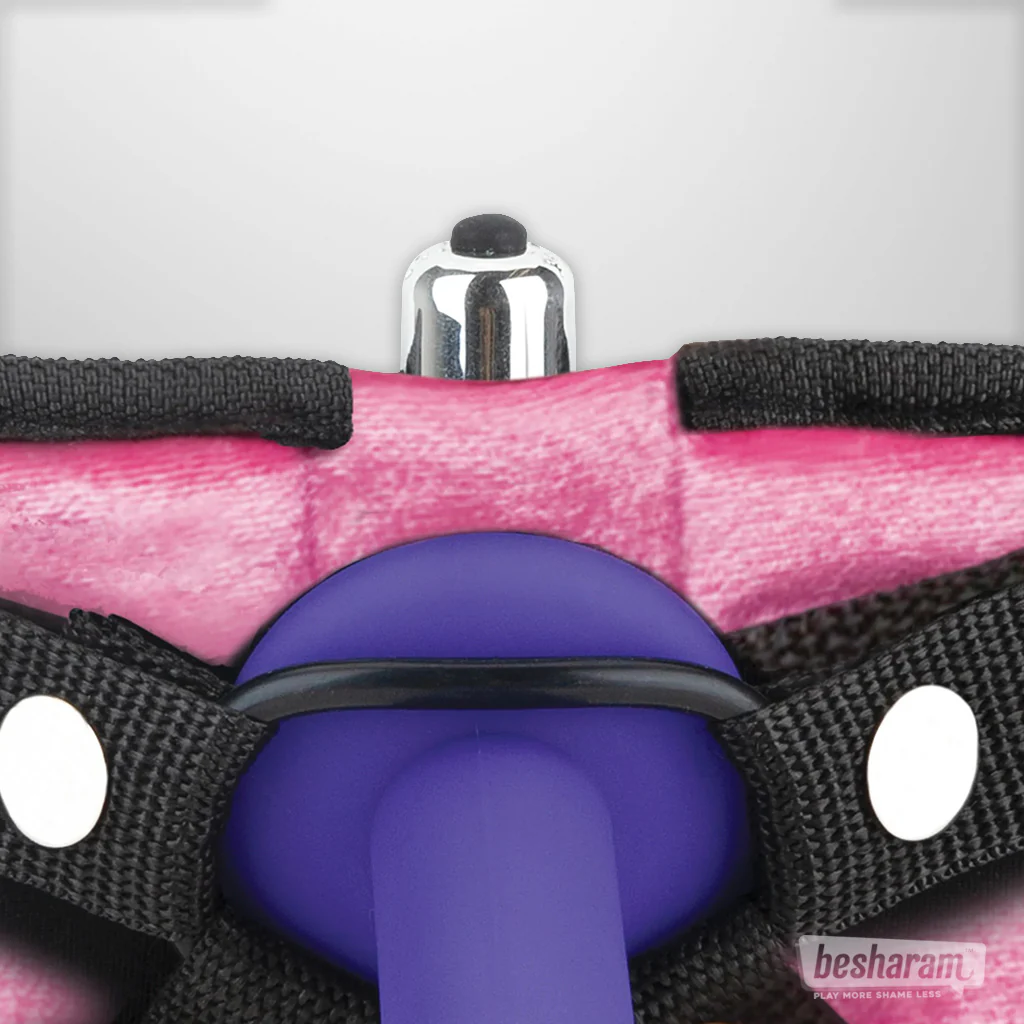 Lux Fetish Pink Velvet Strap-On Harness - Image 3